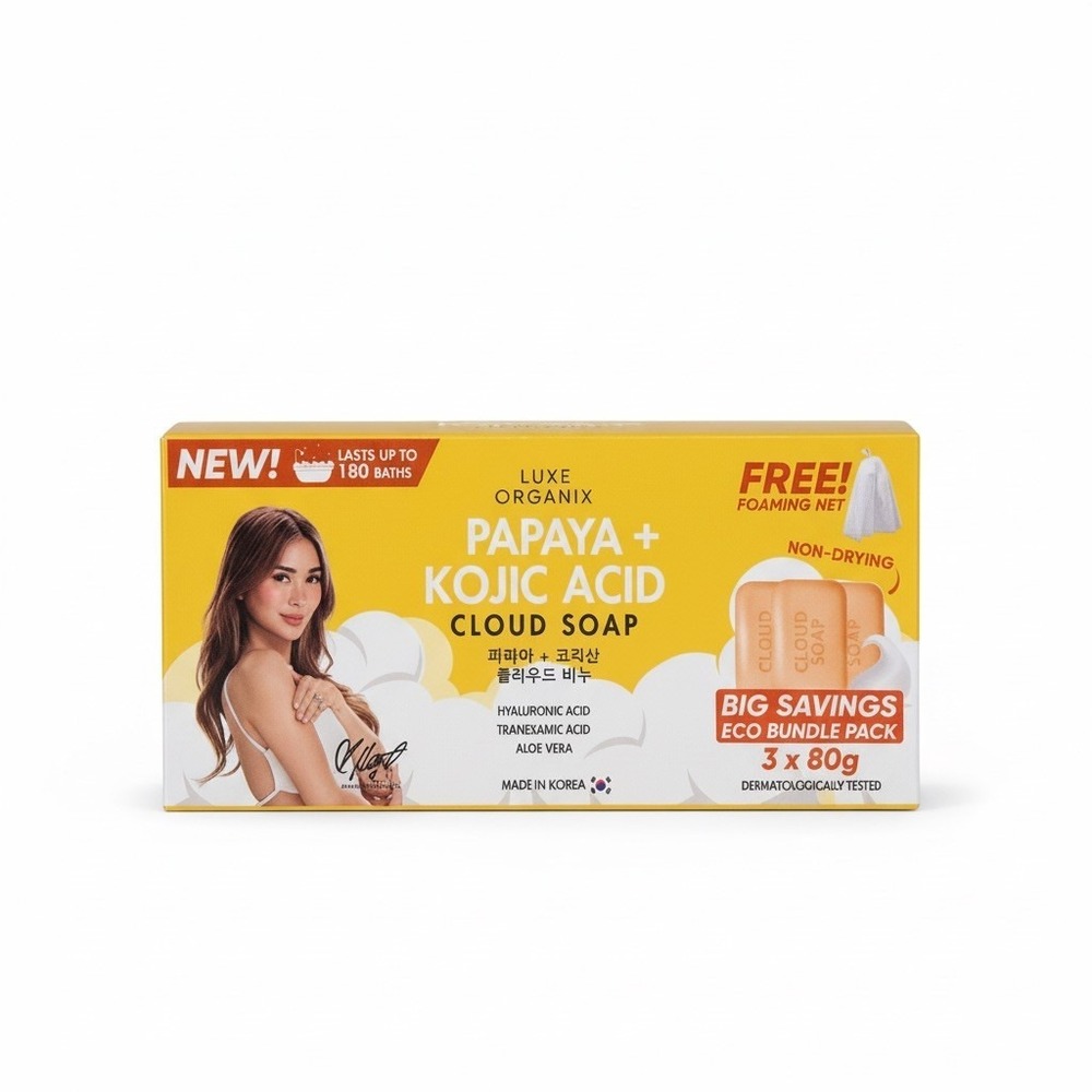 NEW Luxe Organix Papaya + Kojic Acid Cloud Soap BRIGHTENING ECO PACK 3x80g